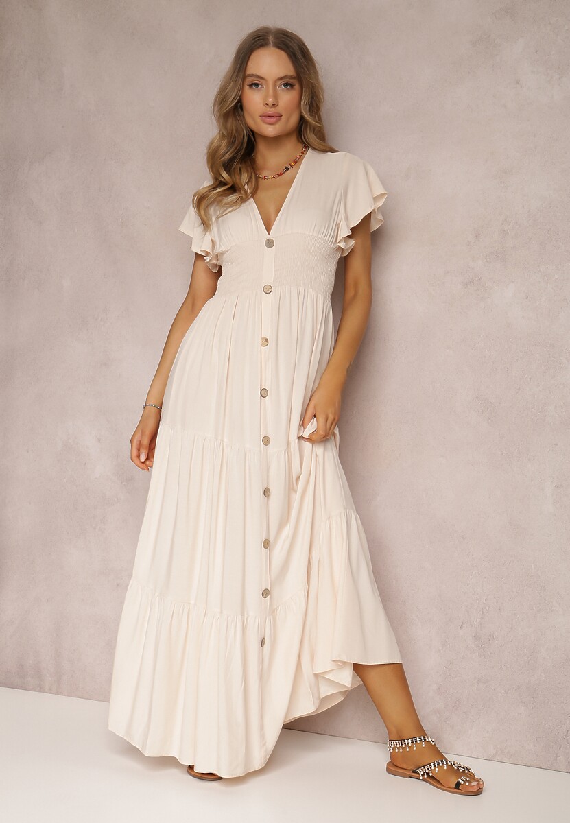 Beżowa Sukienka z Wiskozy Lobsy