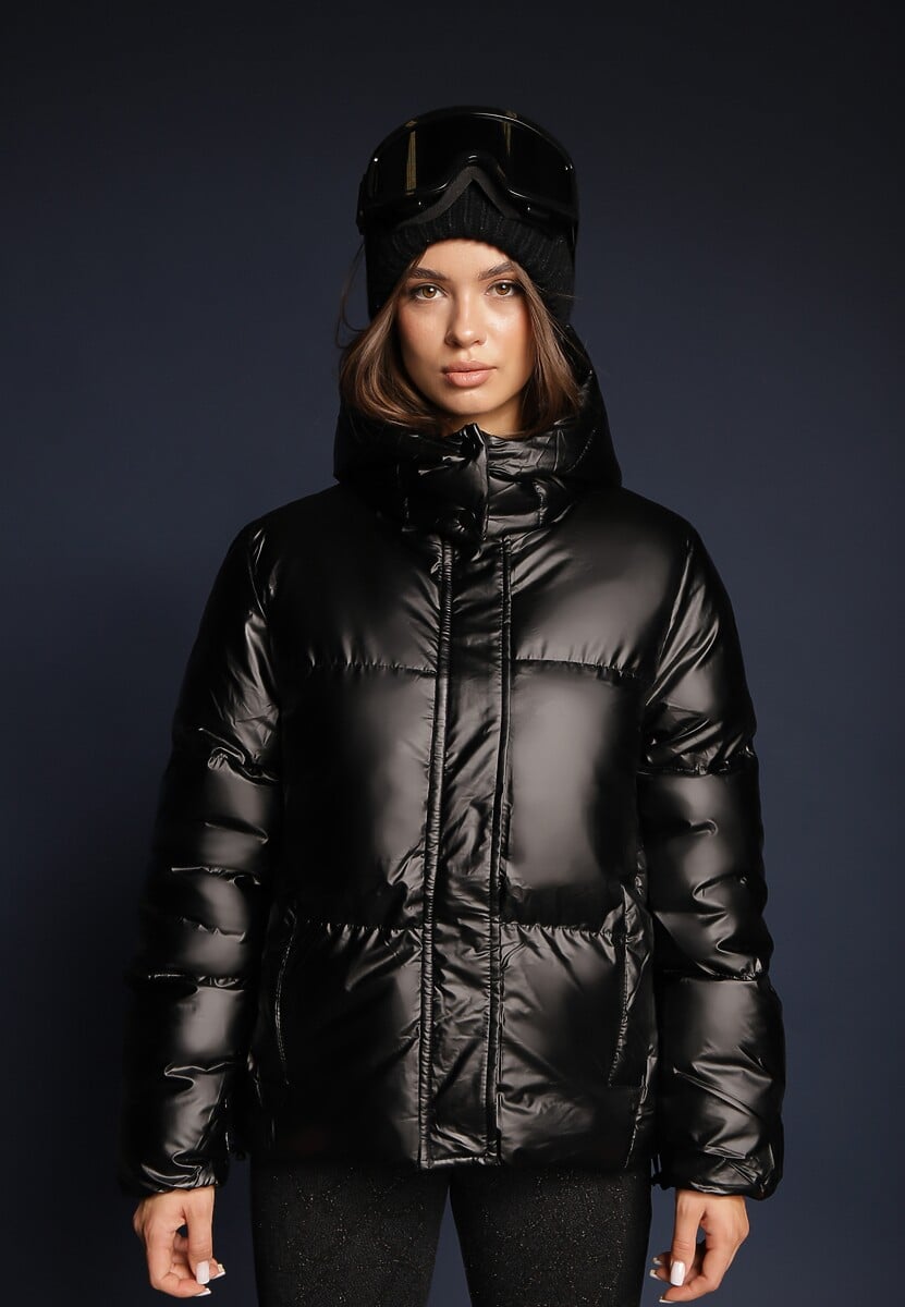 Czarna Pikowana Kurtka z Kapturem Natta