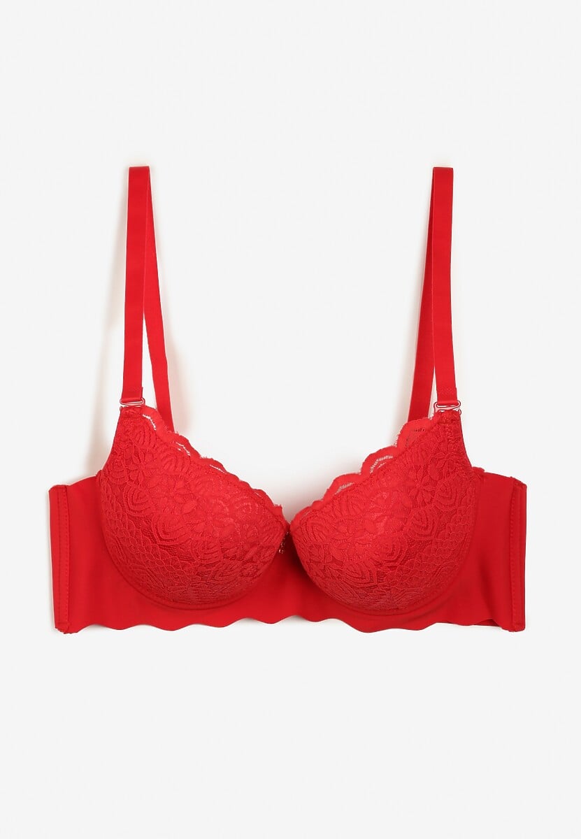 Czerwony Biustonosz Usztywniony z Efektem Push Up i Małą Zawieszką Juniwia