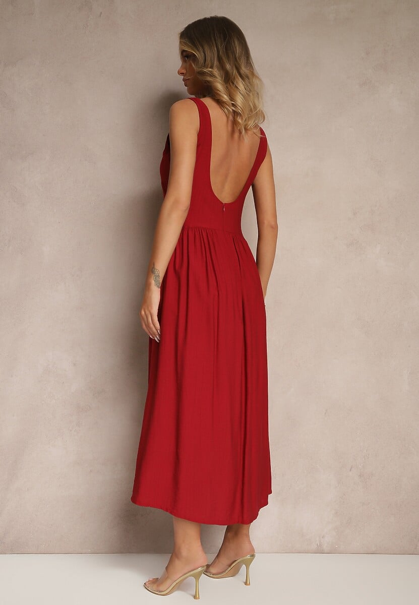 Bordowa Rozkloszowana Sukienka z Wiskozy Milunisa