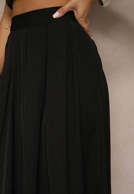 Czarna Spódnica z Wiskozą High Waist o Rozkloszowanym Kroju Toselle