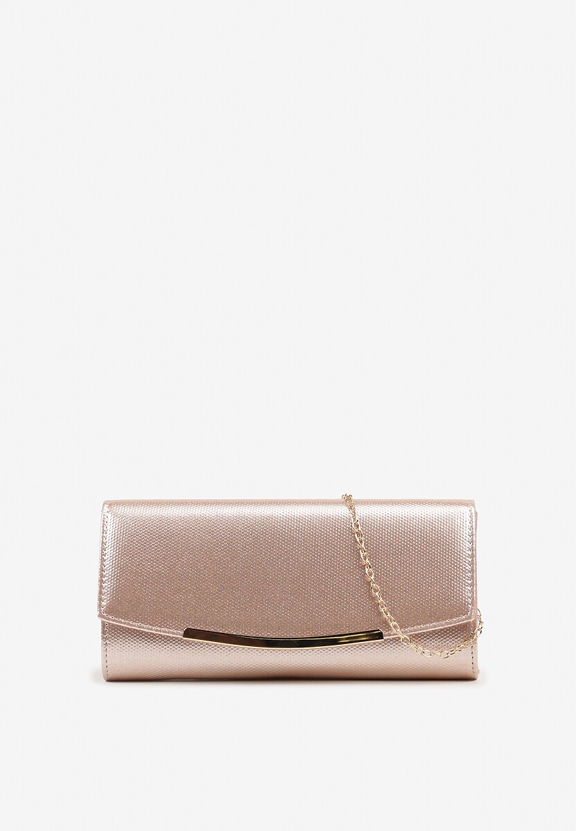 Złota Torebka Kopertówka z Łańcuszkiem Zdobiona Aplikacją Idarosea