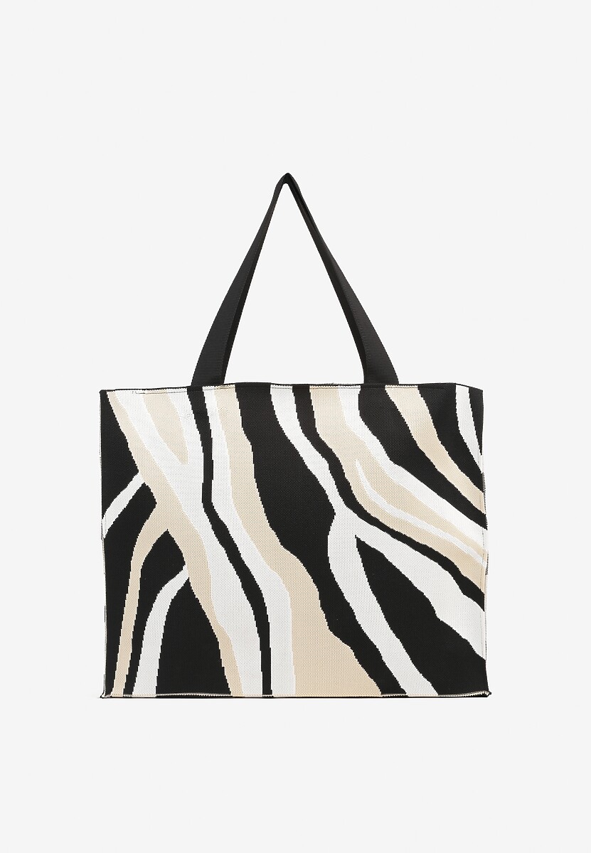 Brązowa Torebka Shopper w Nieregularne Paski Salinira