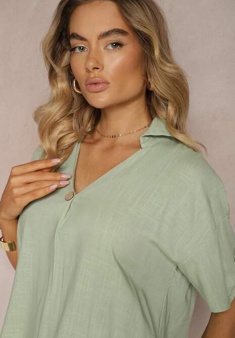 Zielona Bawełniana Sukienka o Pudełkowym Kroju z Rękawami z Regulacją Elonea