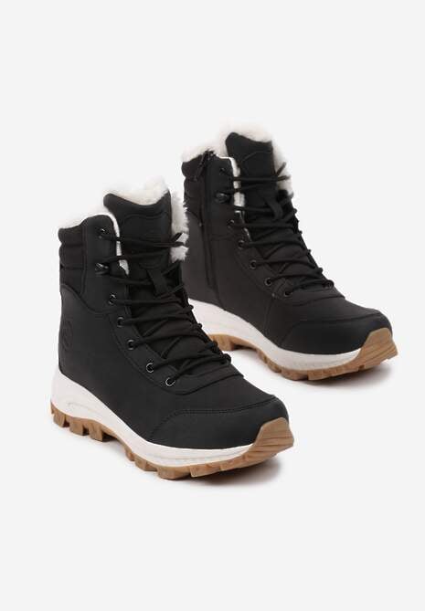 Czarne Botki Trekkingowe na Platformie ze Sznurowaniem Labrinna