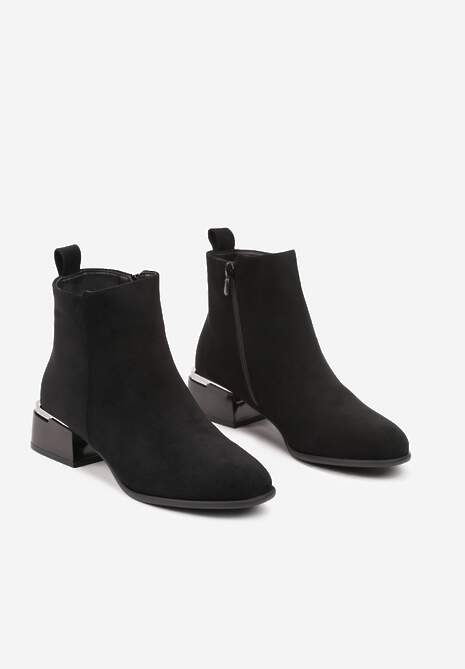Czarne Botki Sztyblety na Słupku z Lekkim Ociepleniem Afheila