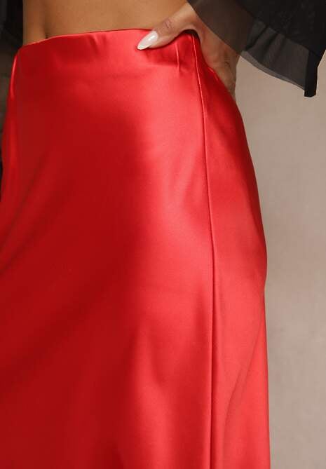 Czerwona Spódnica Satynowa High Waist Pillizze
