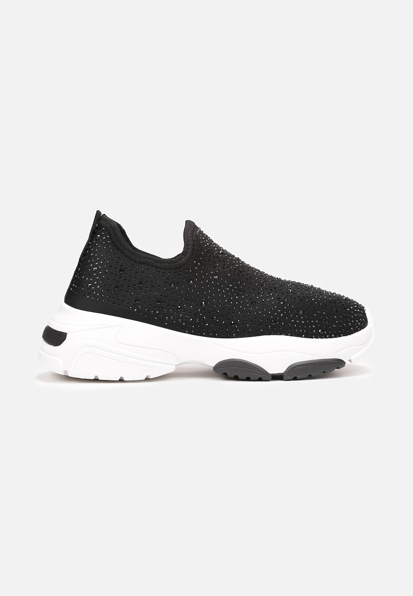 Czarne Wsuwane Sneakersy Zdobione Drobnymi Cyrkoniami Alitria