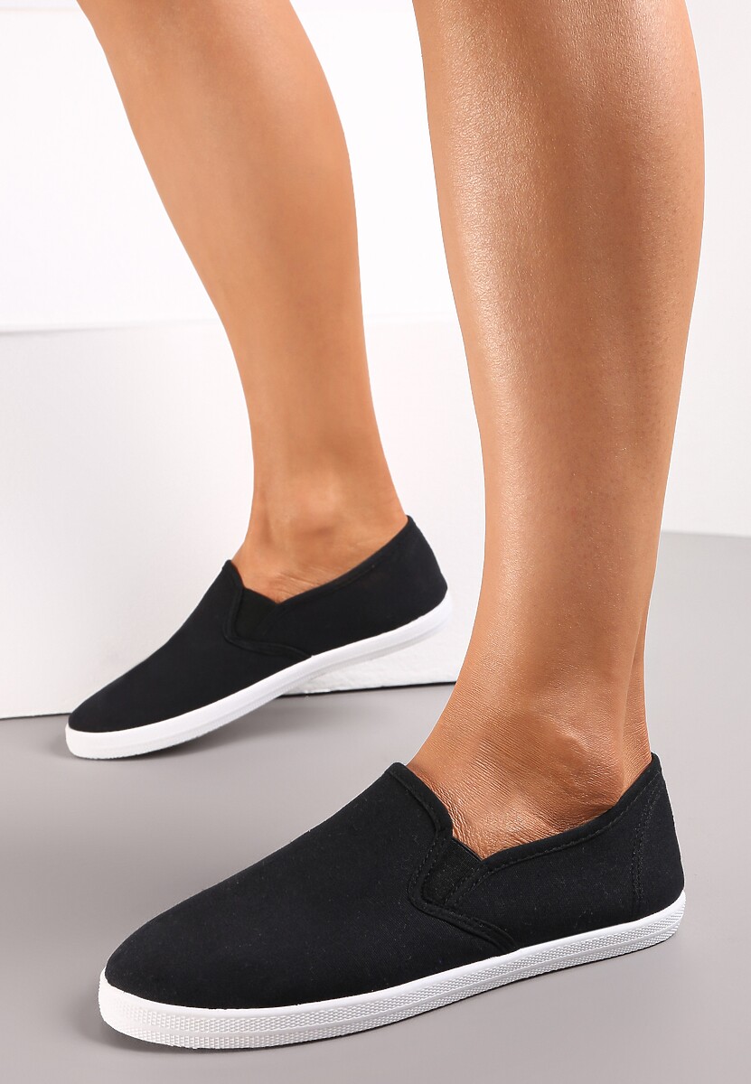 Czarne Materiałowe Tenisówki na Elastycznej Podeszwie Aishani