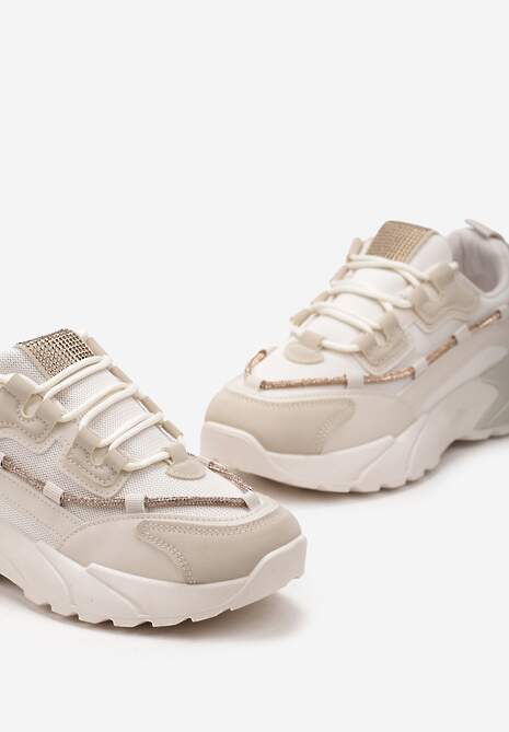 Beżowe Sneakersy  z Ozdobnym Sznurkiem z Cyrkoniami Saerina