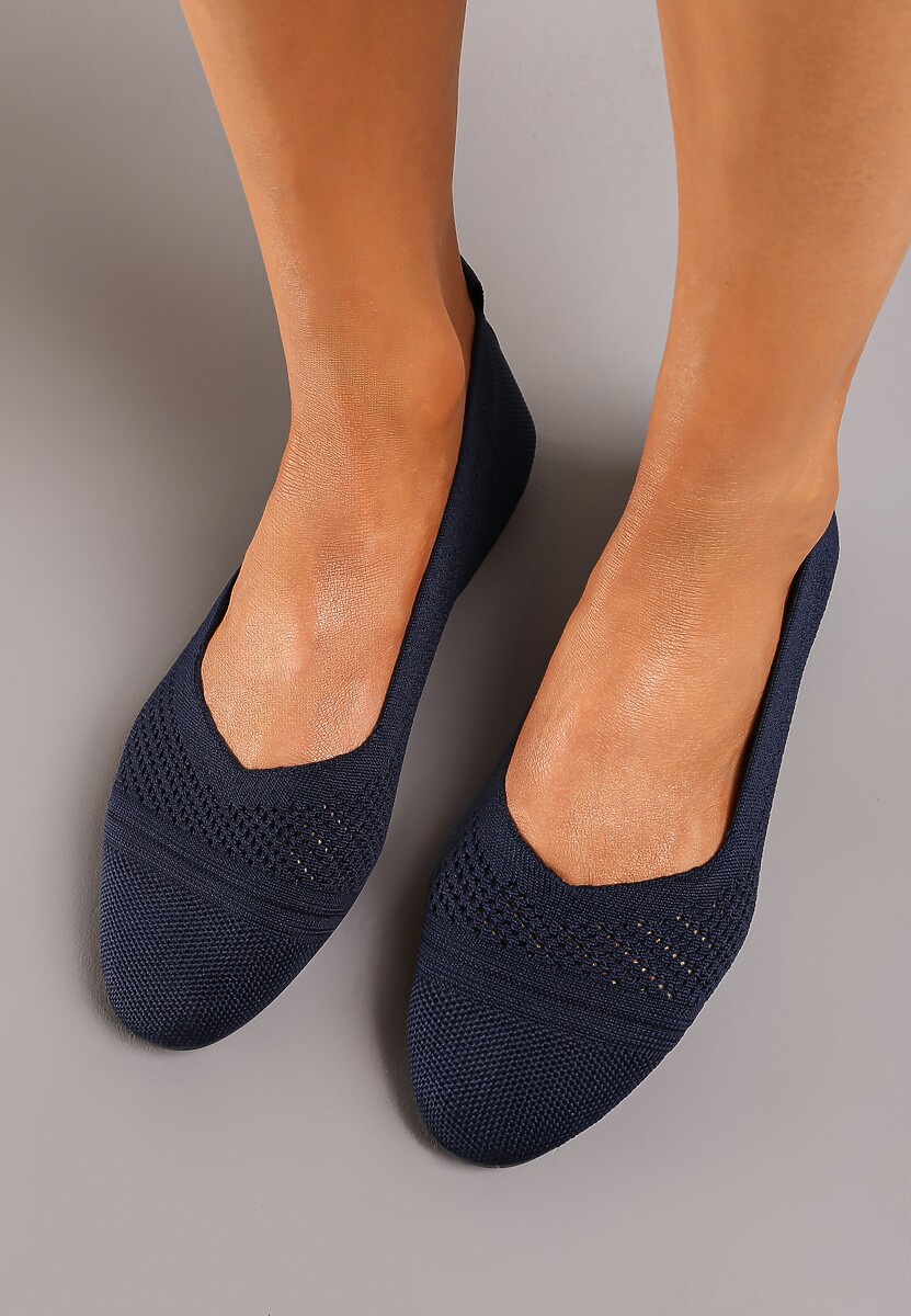 Granatowe Płaskie Balerinki z Siateczkowego Materiału Nelibra