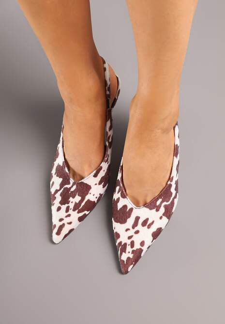 Brązowe Czółenka Sandały Slingback Vices w Krowie Łaty na Obcasie Typu Szpilka Tilionea