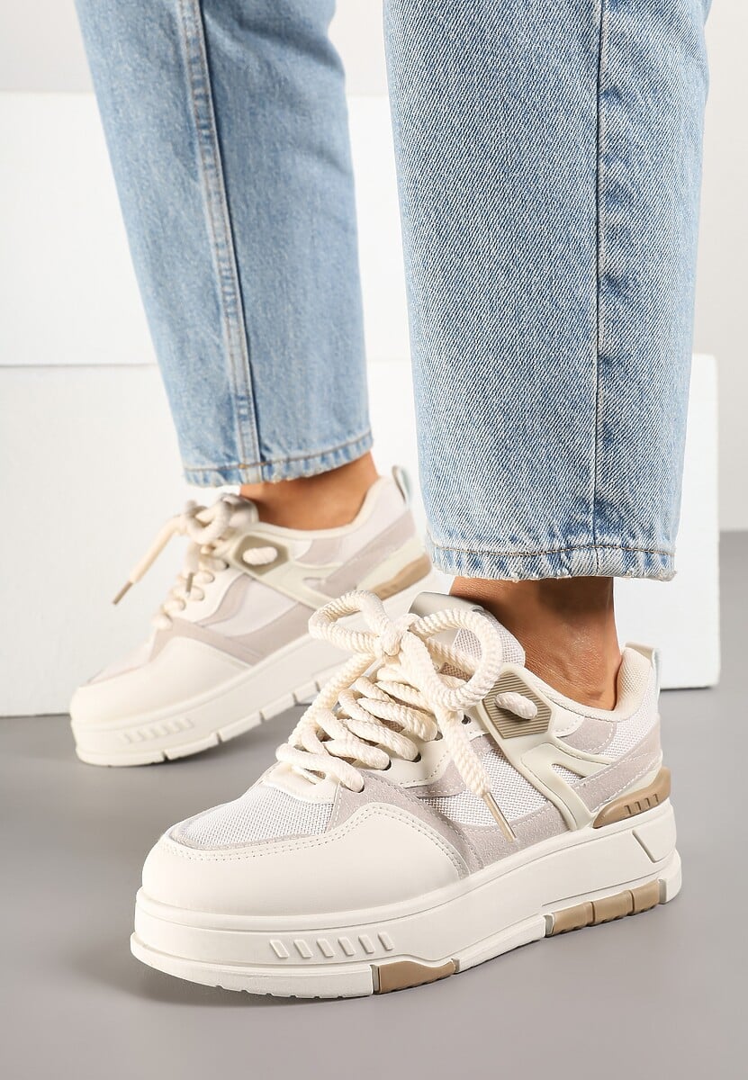 Beżowe Sneakersy Streetwearowe na Niskiej Platformie Veniffia