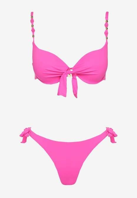 Fuksjowe Bikini Majtki i Biustonosz z Wiązaniem Sadeenne