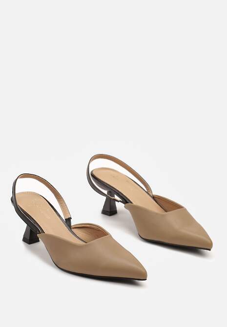 Ciemnobeżowe Sandały na Obcasie Typu Kaczuszka z Odkrytą Piętą Dolrera