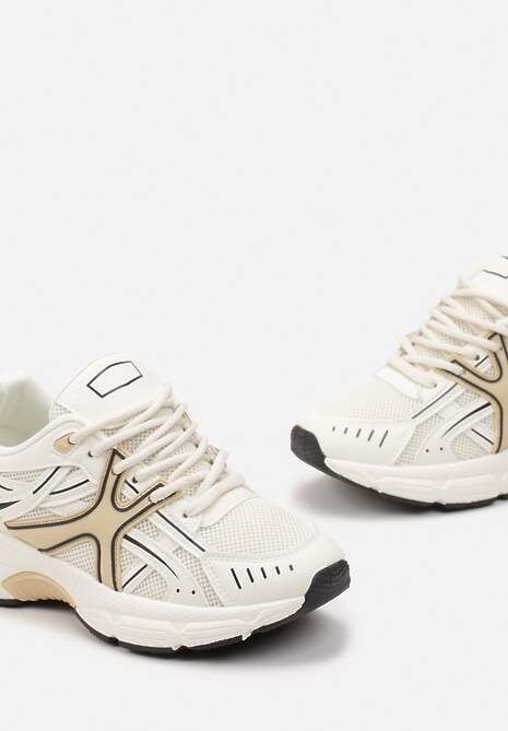 Beżowe Sneakersy na Grubej Podeszwie z Wstawkami Debuga