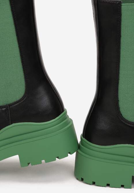 Czarno-Zielone Botki Sztyblety z Kolorowymi Wstawkami i Podeszwą Balke