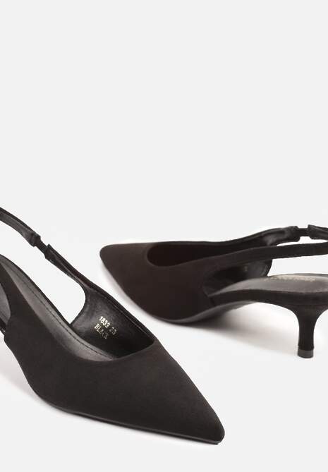 Czarne Czółenka Slingback na Obcasie Kaczuszka z Noskiem w Szpic Tulabis