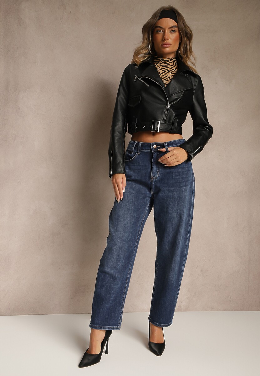 Niebieskie Bawełniane Jeansy Mom Fit z Wysokim Stanem Nelinela