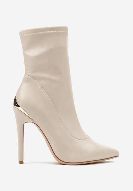 Beżowe Botki na Szpilce z Metaliczną Aplikacją Ivandra