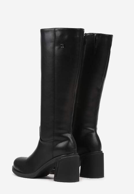 Czarne Kozaki VICES na Słupku ze Skóry Naturalnej Fezenna