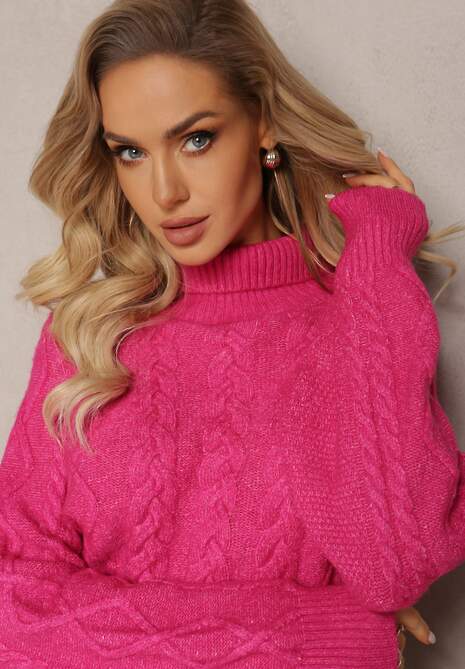 Fuksjowy Oversizowy Golf w Ozdobny Splot Jupiterra