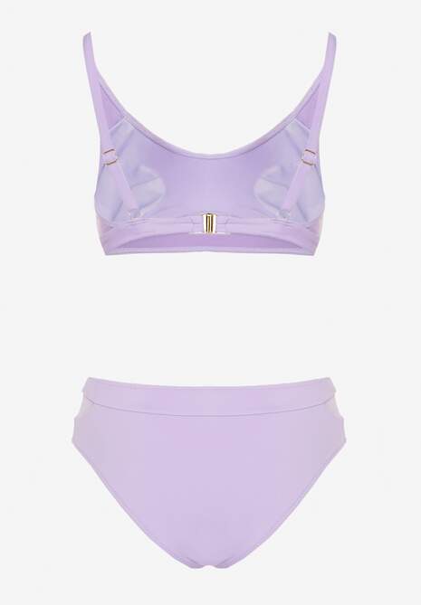 Fioletowe Bikini Biustonosz i Majtki Typu Figi Zdobione Siateczką Natelina