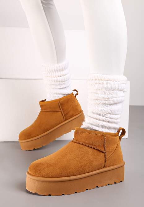 Brązowe Krótkie Śniegowce Wsuwane na Platformie Arkelia