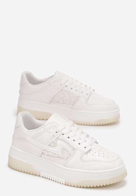 Białe Sneakersy z Imitacji Skóry ze Wstawkami z Futerka Vaelisa