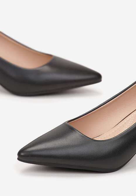 Czarne Wsuwane Czółenka na Stożku ze Szpiczastym Noskiem Deleves