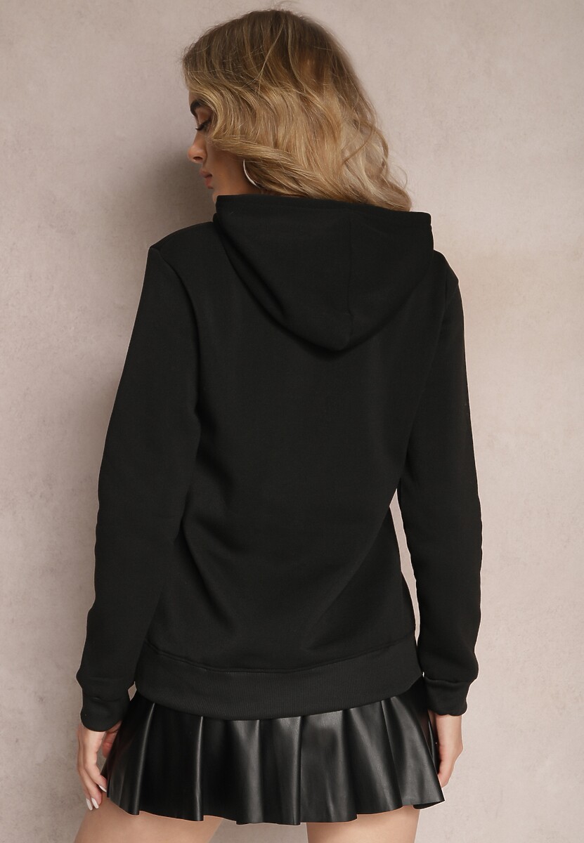 Czarna Bluza Wykończona Polarem z Nadrukiem i Kapturem Nimba