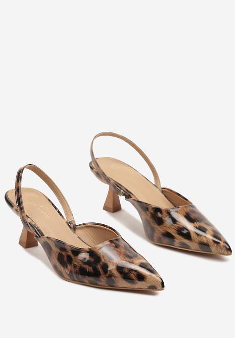 Panterkowe Sandały na Kaczuszce z Noskiem w Szpic i Lakierowanym Połyskiem Marinori