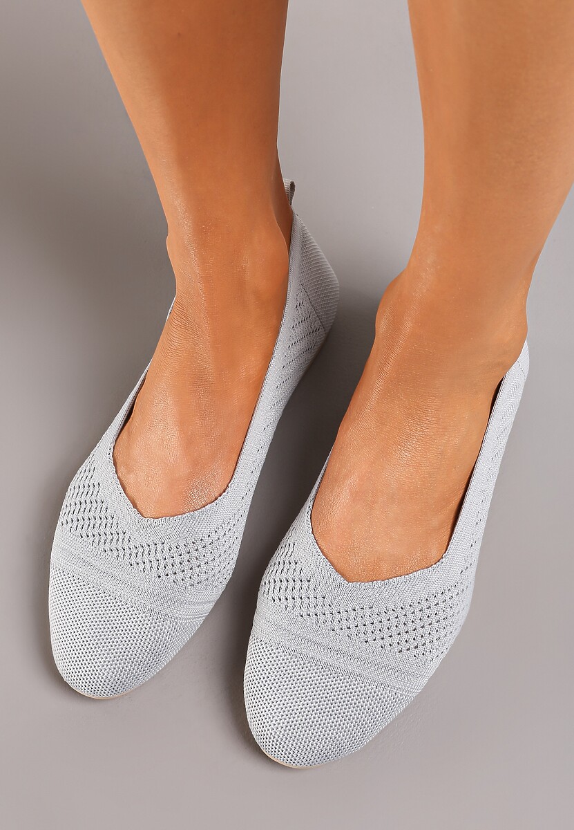 Szare Płaskie Balerinki z Siateczkowego Materiału Nelibra
