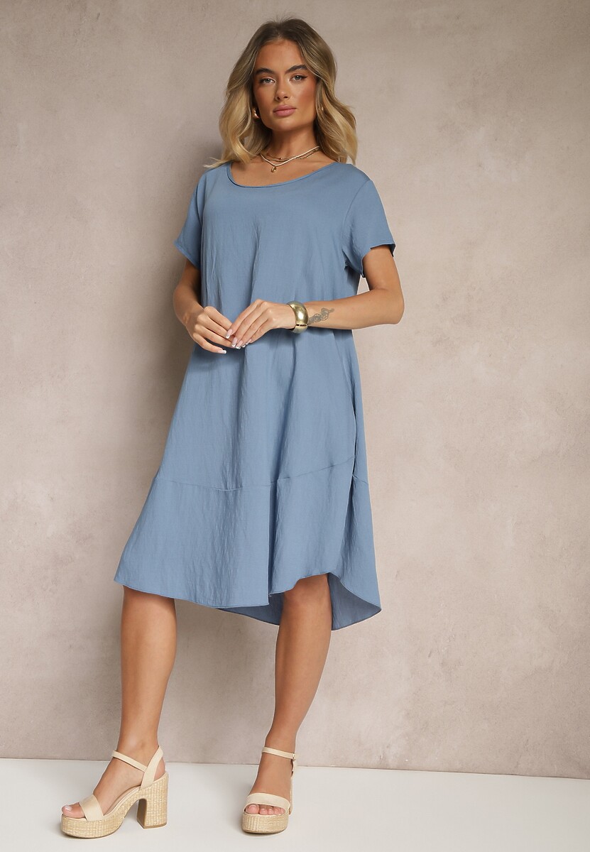 Beżowa Sukienka z Wiskozy o Rozkloszowanym Kroju Irisena