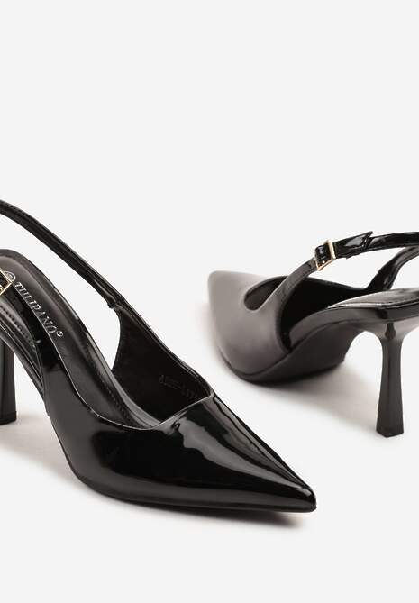 Czarne Sandały Lakierowane na Szpilce Typu Slingback Orreme