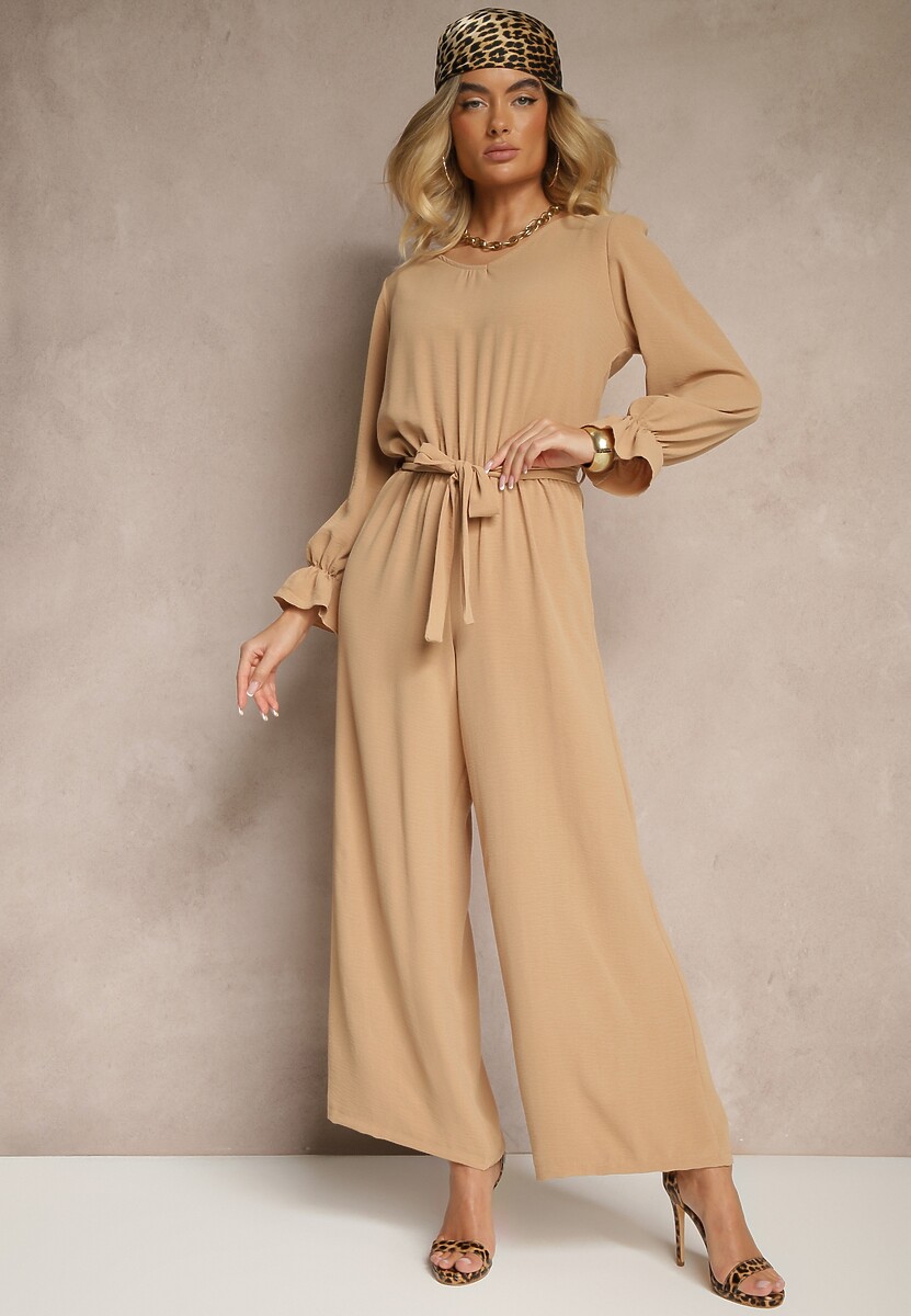 Czarny Casualowy Kombinezon z Paskiem i Gumką w Pasie Wiązany na Plecach Melodette