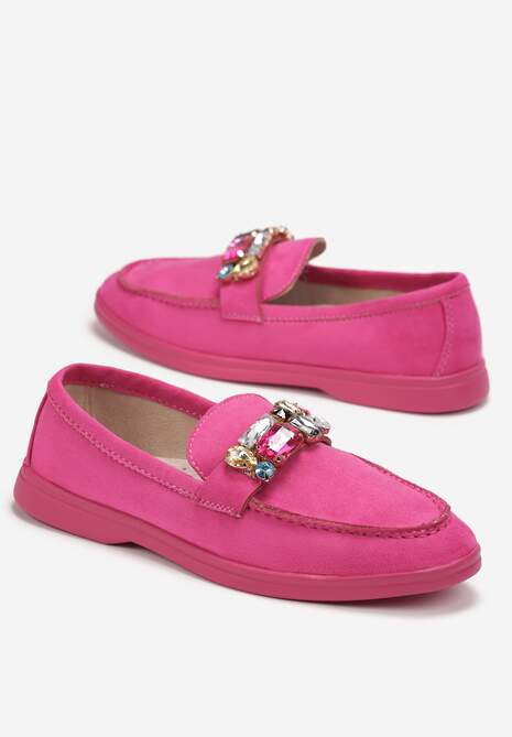 Fuksjowe Mokasyny w Cyrkonie i Wkładką ze Skóry Naturalnej Werisa