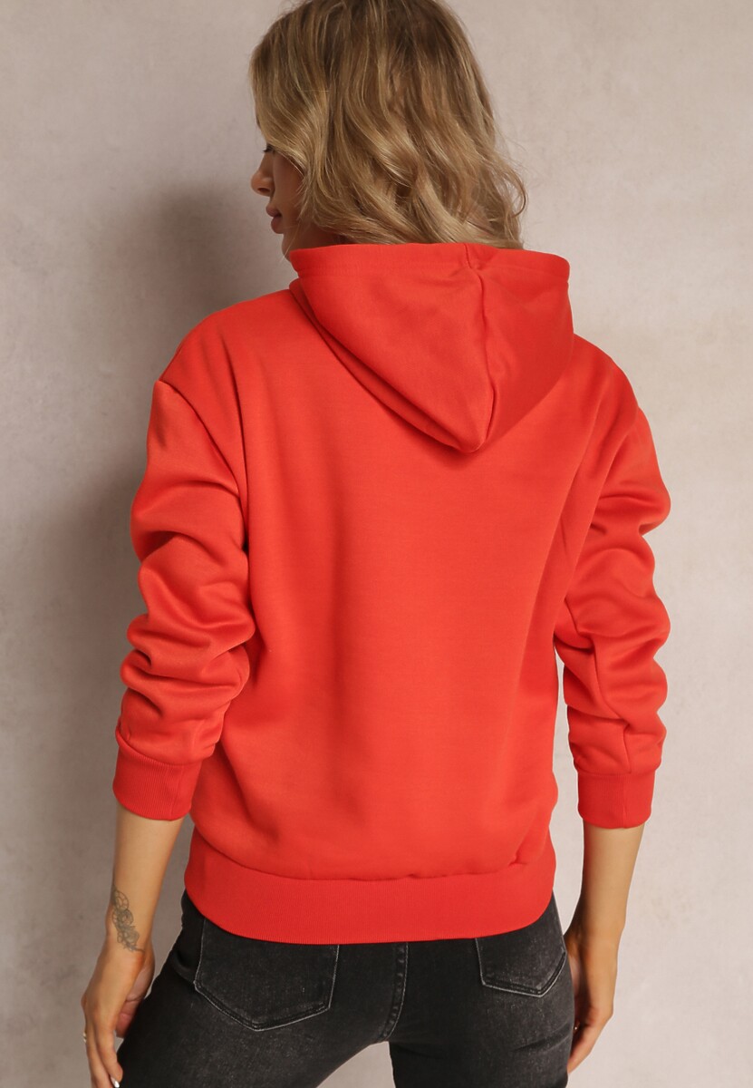 Pomarańczowa Bluza Kangurka z Nadrukiem i Kapturem Uvella