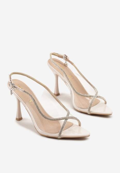Beżowe Sandały Vices na Szpilce z Cyrkoniowymi Paskami Ovilira