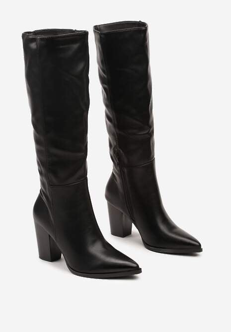 Czarne Casualowe Kozaki na Słupku z Ociepleniem i Dopasowaną Cholewką Niarithraea