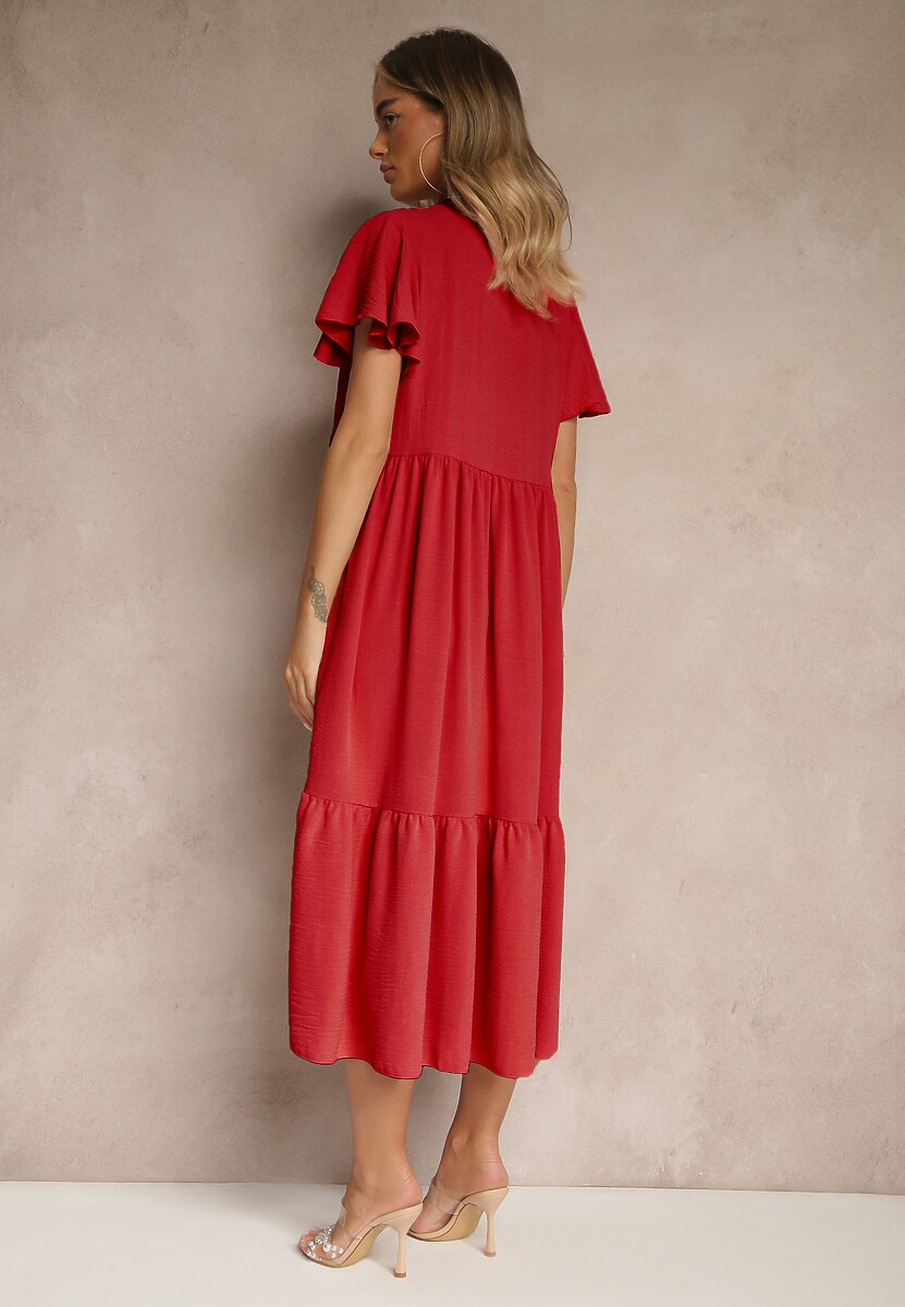 Czerwona Rozkloszowana Sukienka z Wiskozą w Casualowym Stylu Filarenna