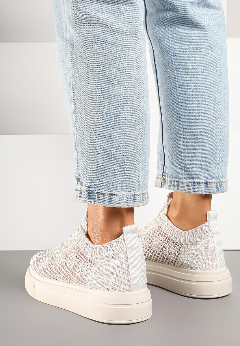 Beżowe Siateczkowe Sneakersy Typu Tenisówki Sunalie