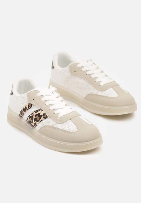 Beżowo-Panterkowe Klasyczne Sneakersy Tenisówki na Półprzezroczystej Podeszwie Niniel