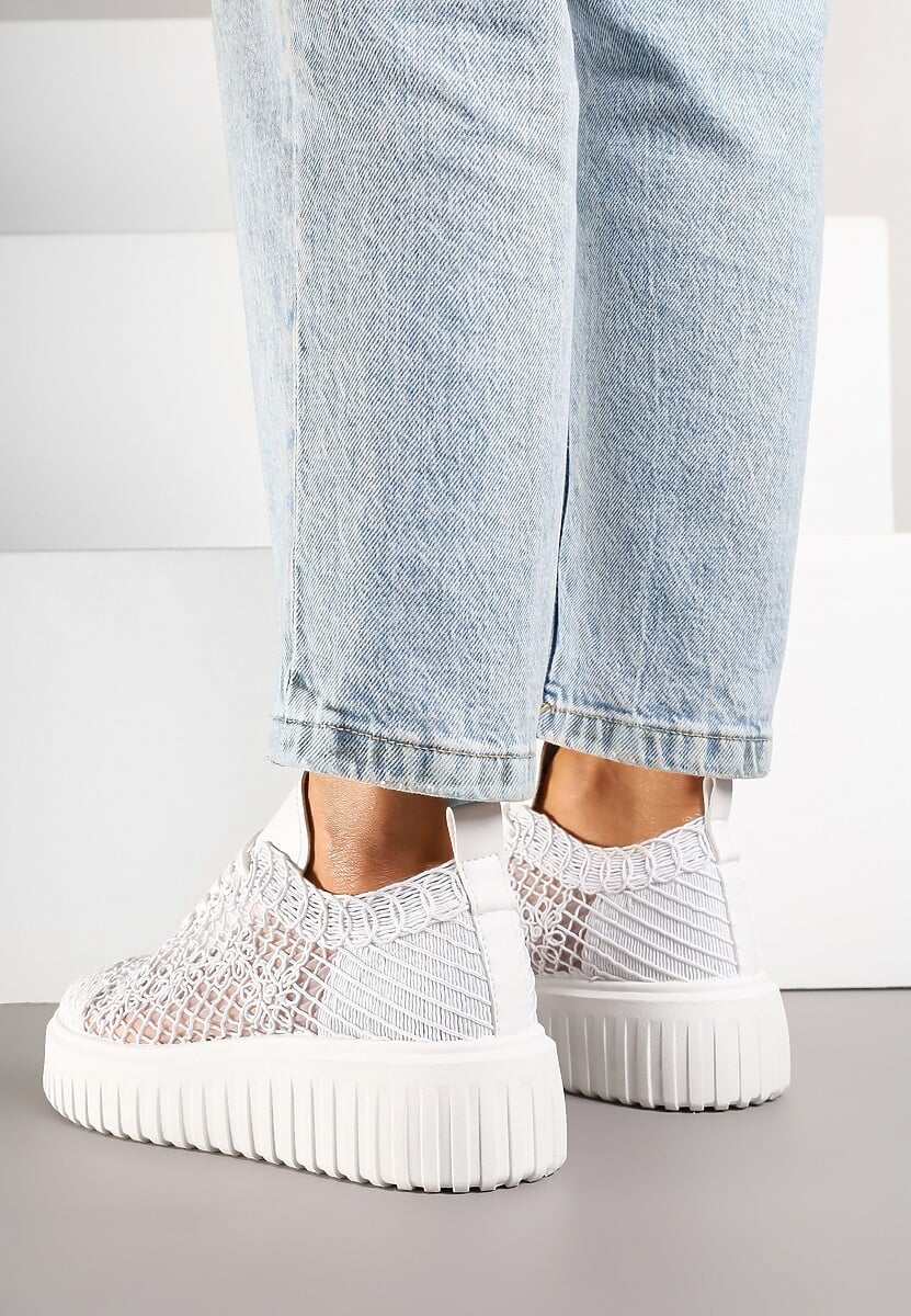 Białe Sneakersy Vices na Platformie z Ażurową Cholewką Lumerise