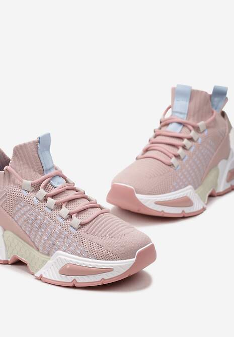 Różowe Sneakersy Sportowe na Grubej Podeszwie ze Skarpetkową Cholewką Xille