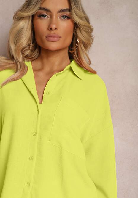 Jasnozielona Koszula Zapinana na Guziki z Długim Rękawem Heracia