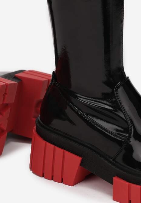 Czarne Kozaki Muszkieterki Winylowe na Grubej Podeszwie Laenala