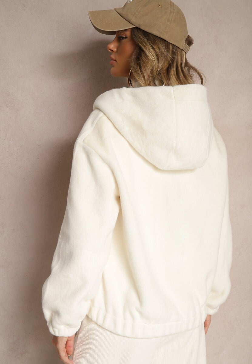 Jasnobeżowa Kurtka Futrzana z Kapturem Ozdobiona Ściągaczami i Sznurkami Tirirra