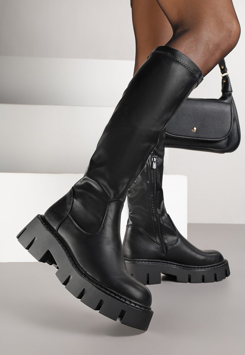 Czarne Kozaki Vices na Platformie w Stylu Grunge Endie