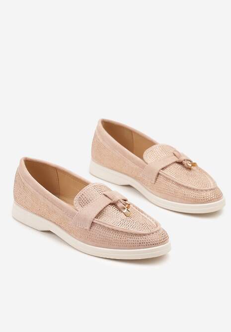 Różowe Mokasyny z Cholewką z Cyrkoniami Zdobione Aplikacją Tenurea